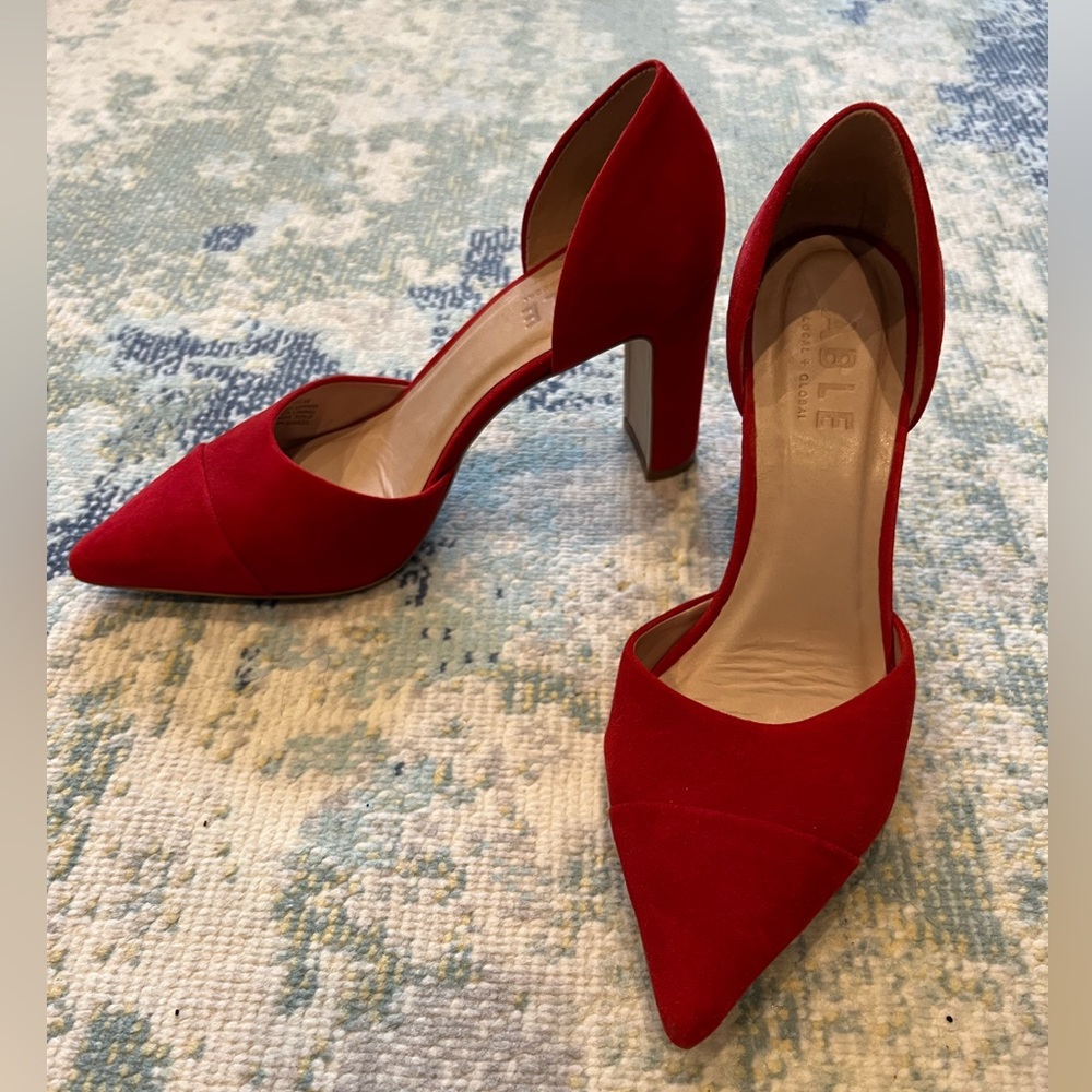 ABLE Red Suede Statement Heels
